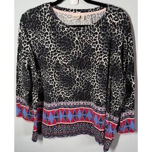 Rafaella Weekend Womens Knit Top 3X Animal Southwest Design Gold Embellishments